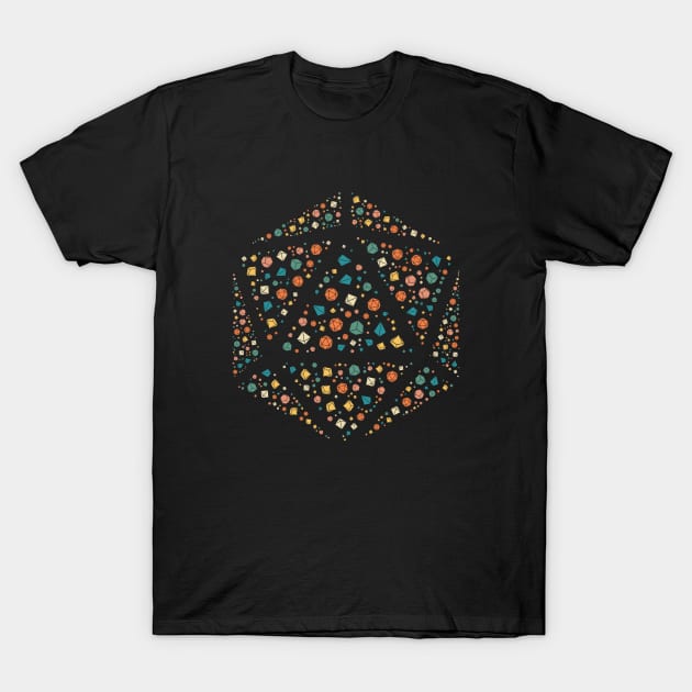 Retro D20 Dice Shaped Polyhedral Dice Set T-Shirt by pixeptional